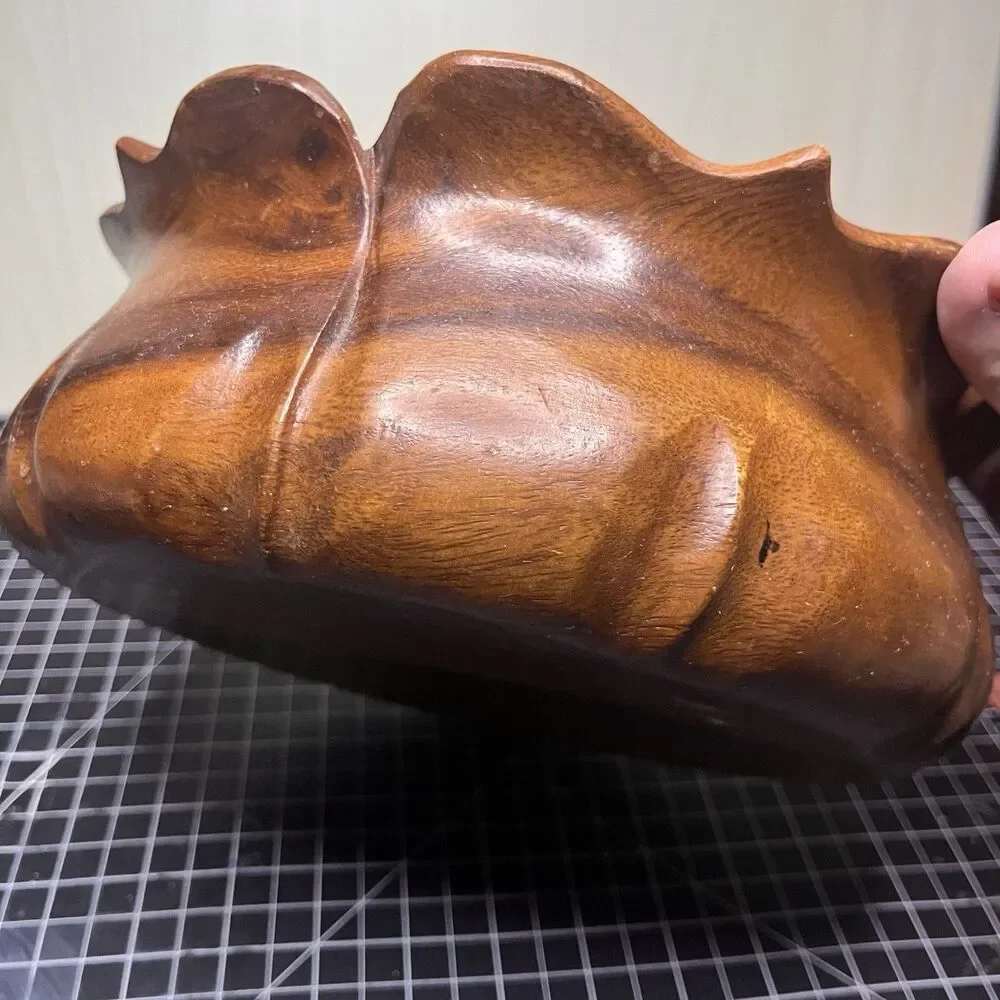 Vintage Hardwoods Wooden Bowl MCM tulip Carved Natural Storage Decor Container